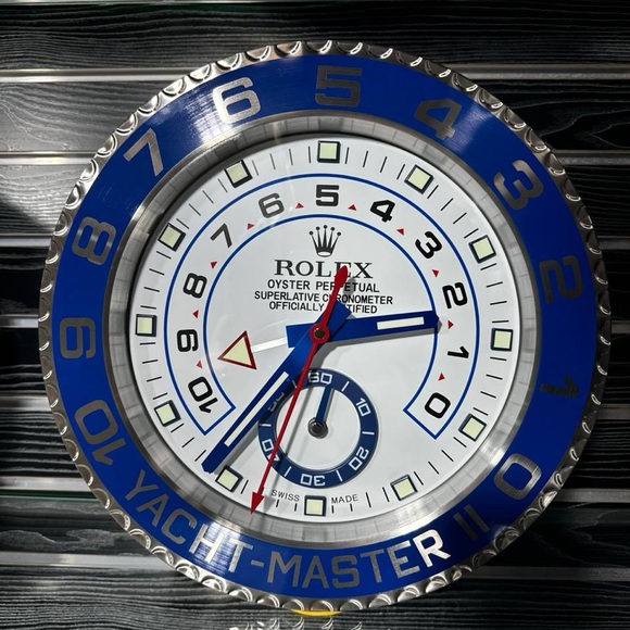 YACHT-MASTER II White Gold Wall Clock blue bezel insert and white